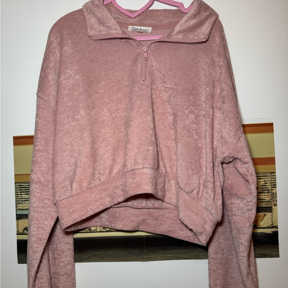 Pink quarter-zip sized Large